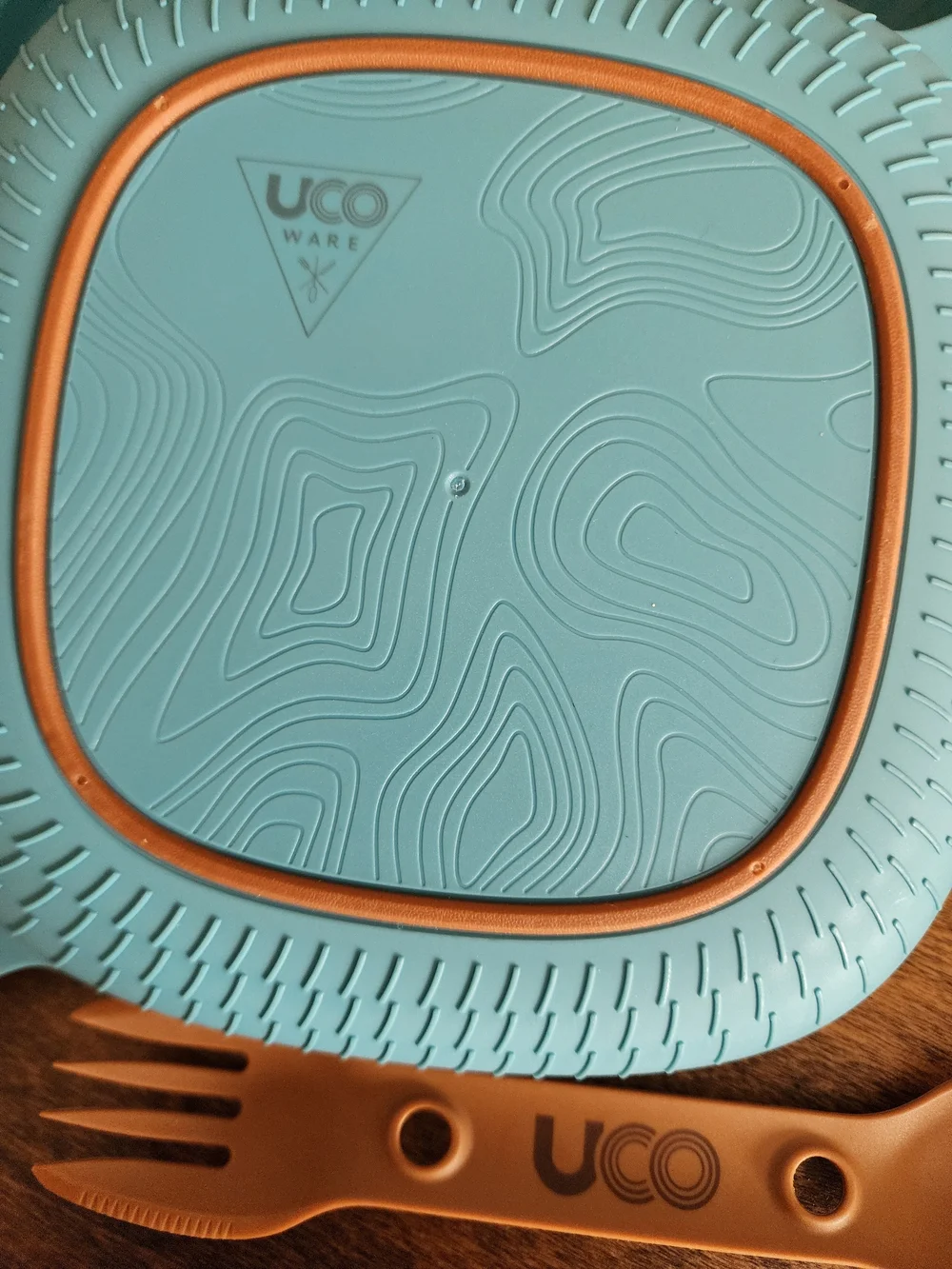 UCO Blue Silicone Plate with Copper Utensil Set. Camping